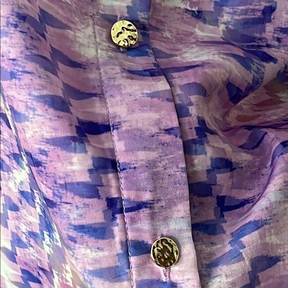 Soft Surroundings Purple Patterned Blouse Tie Neck sash Button Details SZ 2X - Picture 4 of 8